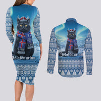 Iceland Christmas Couples Matching Long Sleeve Bodycon Dress and Long Sleeve Button Shirt Icelandic Yule Cat LT19