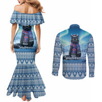 Iceland Christmas Couples Matching Mermaid Dress and Long Sleeve Button Shirt Icelandic Yule Cat LT19