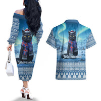 Iceland Christmas Couples Matching Off The Shoulder Long Sleeve Dress and Hawaiian Shirt Icelandic Yule Cat LT19