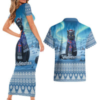 Iceland Christmas Couples Matching Short Sleeve Bodycon Dress and Hawaiian Shirt Icelandic Yule Cat LT19