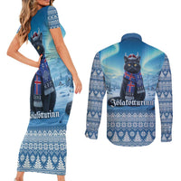 Iceland Christmas Couples Matching Short Sleeve Bodycon Dress and Long Sleeve Button Shirt Icelandic Yule Cat LT19