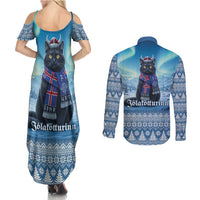 Iceland Christmas Couples Matching Summer Maxi Dress and Long Sleeve Button Shirt Icelandic Yule Cat LT19
