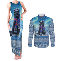 Iceland Christmas Couples Matching Tank Maxi Dress and Long Sleeve Button Shirt Icelandic Yule Cat LT19