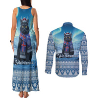 Iceland Christmas Couples Matching Tank Maxi Dress and Long Sleeve Button Shirt Icelandic Yule Cat LT19