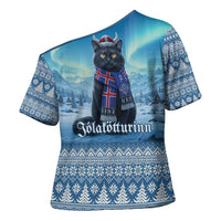 Iceland Christmas Cross Shoulder Shirt Icelandic Yule Cat LT19