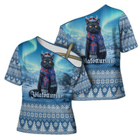 Iceland Christmas Cross Shoulder Shirt Icelandic Yule Cat LT19