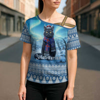 Iceland Christmas Cross Shoulder Shirt Icelandic Yule Cat LT19