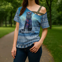 Iceland Christmas Cross Shoulder Shirt Icelandic Yule Cat LT19