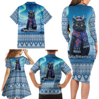Iceland Christmas Family Matching Long Sleeve Bodycon Dress and Hawaiian Shirt Icelandic Yule Cat LT19
