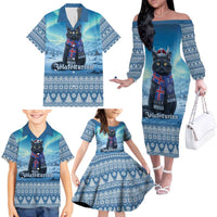 Iceland Christmas Family Matching Off The Shoulder Long Sleeve Dress and Hawaiian Shirt Icelandic Yule Cat LT19