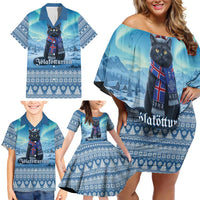 Iceland Christmas Family Matching Off Shoulder Short Dress and Hawaiian Shirt Icelandic Yule Cat LT19