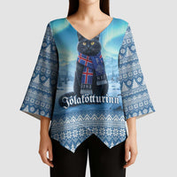 Iceland Christmas Kimono Sleeve Blouse Icelandic Yule Cat LT19