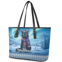 Iceland Christmas Leather Tote Bag Icelandic Yule Cat - Wonder Print Shop