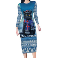 Iceland Christmas Long Sleeve Bodycon Dress Icelandic Yule Cat LT19