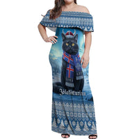 Iceland Christmas Off Shoulder Maxi Dress Icelandic Yule Cat LT19