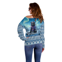 Iceland Christmas Off Shoulder Sweater Icelandic Yule Cat LT19