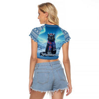 Iceland Christmas Raglan Cropped T Shirt Icelandic Yule Cat LT19