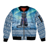 Iceland Christmas Sleeve Zip Bomber Jacket Icelandic Yule Cat LT19