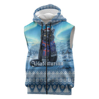 Iceland Christmas Sleeveless Zip Hoodie Icelandic Yule Cat LT19