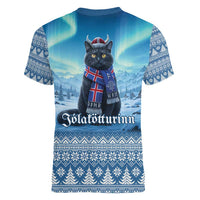 Iceland Christmas Women V-Neck T-Shirt Icelandic Yule Cat LT19