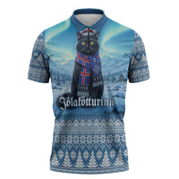 Iceland Christmas Zipper Polo Shirt Icelandic Yule Cat LT19
