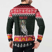 Personalized Anglesey Wales Christmas Button Sweatshirt Mari Lwyd Celtic Knot Style - Wonder Print Shop