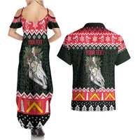 Personalized Anglesey Wales Christmas Couples Matching Summer Maxi Dress and Hawaiian Shirt Mari Lwyd Celtic Knot Style - Wonder Print Shop