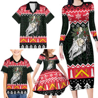 Personalized Anglesey Wales Christmas Family Matching Long Sleeve Bodycon Dress and Hawaiian Shirt Mari Lwyd Celtic Knot Style - Wonder Print Shop