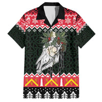 Personalized Anglesey Wales Christmas Family Matching Off The Shoulder Long Sleeve Dress and Hawaiian Shirt Mari Lwyd Celtic Knot Style - Wonder Print Shop
