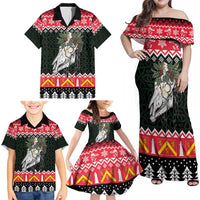Personalized Anglesey Wales Christmas Family Matching Off Shoulder Maxi Dress and Hawaiian Shirt Mari Lwyd Celtic Knot Style - Wonder Print Shop