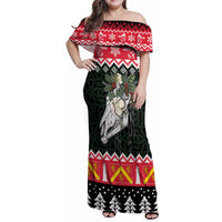 Personalized Anglesey Wales Christmas Family Matching Off Shoulder Maxi Dress and Hawaiian Shirt Mari Lwyd Celtic Knot Style - Wonder Print Shop