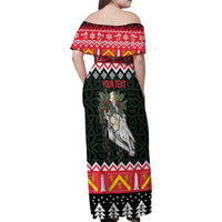 Personalized Anglesey Wales Christmas Family Matching Off Shoulder Maxi Dress and Hawaiian Shirt Mari Lwyd Celtic Knot Style - Wonder Print Shop