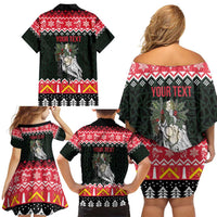 Personalized Anglesey Wales Christmas Family Matching Off Shoulder Short Dress and Hawaiian Shirt Mari Lwyd Celtic Knot Style - Wonder Print Shop