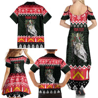 Personalized Anglesey Wales Christmas Family Matching Summer Maxi Dress and Hawaiian Shirt Mari Lwyd Celtic Knot Style - Wonder Print Shop