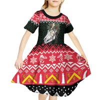 Personalized Anglesey Wales Christmas Kid Short Sleeve Dress Mari Lwyd Celtic Knot Style - Wonder Print Shop