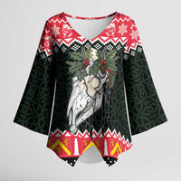 Personalized Anglesey Wales Christmas Kimono Sleeve Blouse Mari Lwyd Celtic Knot Style - Wonder Print Shop