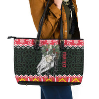 Personalized Anglesey Wales Christmas Leather Tote Bag Mari Lwyd Celtic Knot Style - Wonder Print Shop