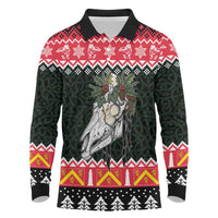 Personalized Anglesey Wales Christmas Long Sleeve Polo Shirt Mari Lwyd Celtic Knot Style - Wonder Print Shop