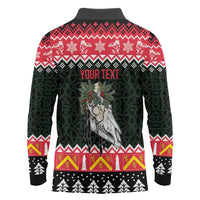 Personalized Anglesey Wales Christmas Long Sleeve Polo Shirt Mari Lwyd Celtic Knot Style - Wonder Print Shop