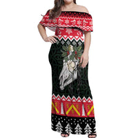 Personalized Anglesey Wales Christmas Off Shoulder Maxi Dress Mari Lwyd Celtic Knot Style - Wonder Print Shop