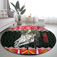 Personalized Anglesey Wales Christmas Round Carpet Mari Lwyd Celtic Knot Style - Wonder Print Shop