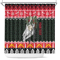 Personalized Anglesey Wales Christmas Shower Curtain Mari Lwyd Celtic Knot Style - Wonder Print Shop