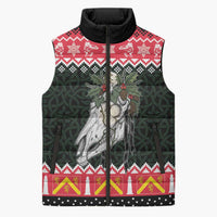 Personalized Anglesey Wales Christmas Sleeveless Puffer Jacket Mari Lwyd Celtic Knot Style - Wonder Print Shop