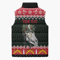 Personalized Anglesey Wales Christmas Sleeveless Puffer Jacket Mari Lwyd Celtic Knot Style - Wonder Print Shop
