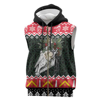 Personalized Anglesey Wales Christmas Sleeveless Zip Hoodie Mari Lwyd Celtic Knot Style - Wonder Print Shop