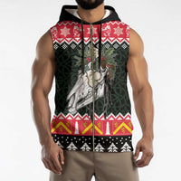 Personalized Anglesey Wales Christmas Sleeveless Zip Hoodie Mari Lwyd Celtic Knot Style - Wonder Print Shop