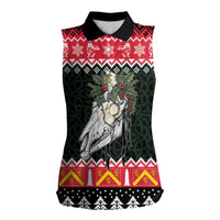 Personalized Anglesey Wales Christmas Women Sleeveless Polo Shirt Mari Lwyd Celtic Knot Style - Wonder Print Shop