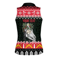 Personalized Anglesey Wales Christmas Women Sleeveless Polo Shirt Mari Lwyd Celtic Knot Style - Wonder Print Shop