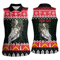 Personalized Anglesey Wales Christmas Women Sleeveless Polo Shirt Mari Lwyd Celtic Knot Style - Wonder Print Shop