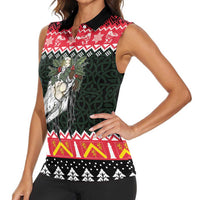 Personalized Anglesey Wales Christmas Women Sleeveless Polo Shirt Mari Lwyd Celtic Knot Style - Wonder Print Shop